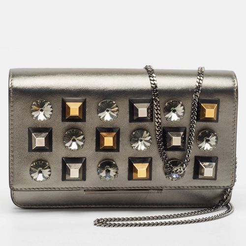 Fendi Metallic Dark Grey Leather Crystal Stud Tube Wallet On Chain - Fendi - Modalova