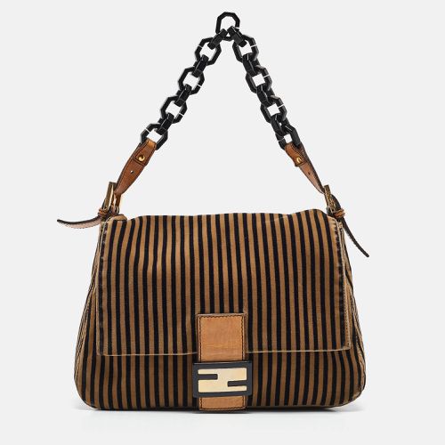 Fendi Brown/Black Stripe Velvet and Leather Mama Shoulder Bag - Fendi - Modalova