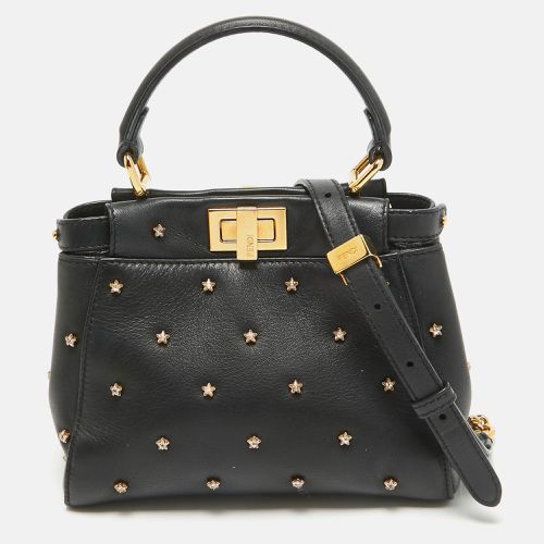 Fendi Black Leather Extra Small Crystal Peekaboo Top Handle Bag - Fendi - Modalova