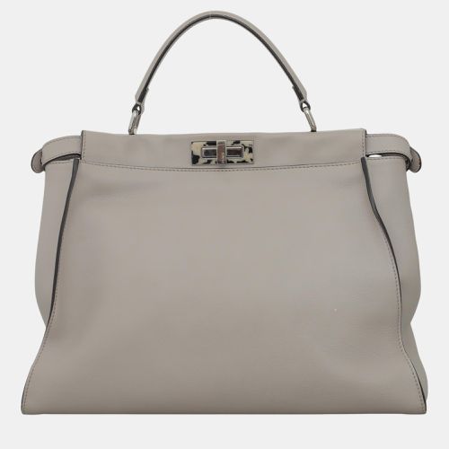 Fendi Light Grey Leather Tortoise Detail Large Peekaboo Bag - Fendi - Modalova