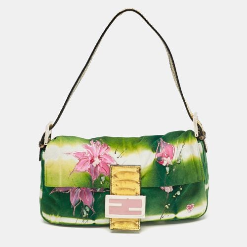 Fendi Multicolor Suede and Python Floral Embellished Baguette Bag - Fendi - Modalova