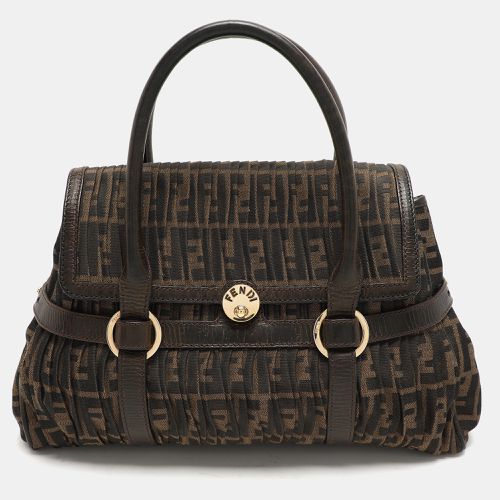 Fendi Brown Pleated FF Zucca Canvas and Leather Satchel - Fendi - Modalova