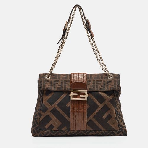 Fendi Tobacco Zucca Canvas and Leather Maxi Baguette Flap Shoulder Bag - Fendi - Modalova