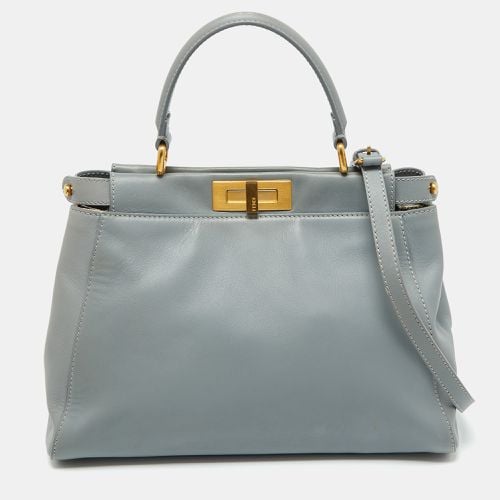 Fendi Light Grey Leather Medium Peekaboo Top Handle Bag - Fendi - Modalova