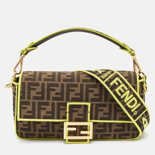 Fendi Tobacco/Neon Green Zucca Jacquard Canvas Medium Baguette Bag - Fendi - Modalova