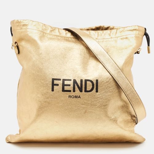 Fendi Gold Leather Logo Drawstring Shoulder Bag - Fendi - Modalova