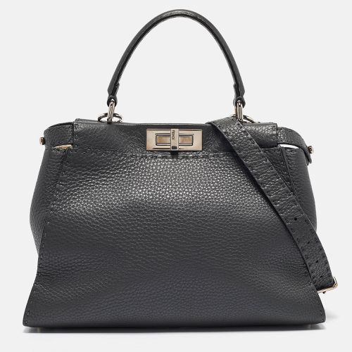 Fendi Dark Grey Leather Medium Peekaboo Top Handle Bag - Fendi - Modalova