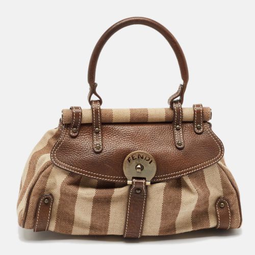 Fendi Brown/Beige Stripe Canvas and Leather Magic Top Handle Bag - Fendi - Modalova