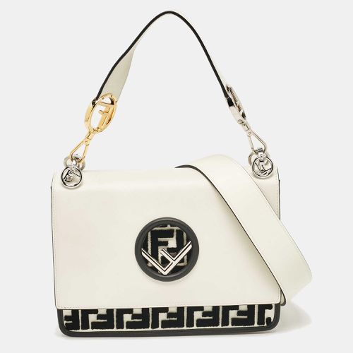 Fendi White/Black Zucca Velvet and Leather Kan I F Logo Top Handle Bag - Fendi - Modalova