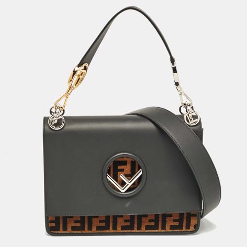 Fendi Black/Brown Zucca Leather and Velvet Kan I F Logo Top Handle Bag - Fendi - Modalova