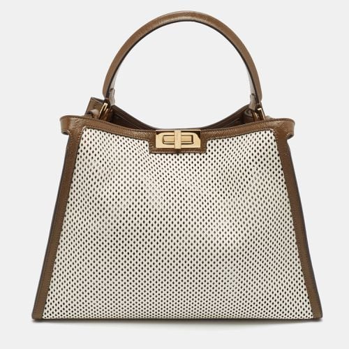 Fendi Khaki/White Perforated Leather Large X Lite Peekaboo Top Handle Bag - Fendi - Modalova