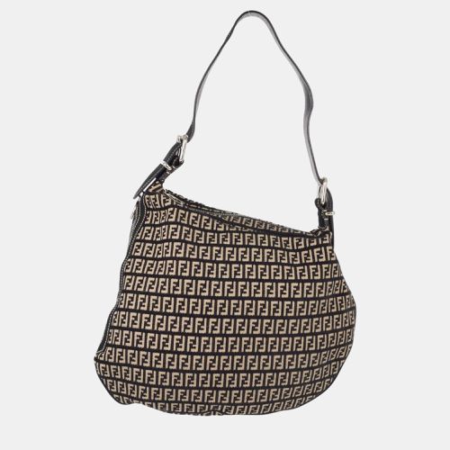 Fendi Black Beige Cotton Zucchino Shoulder Bag - Fendi - Modalova