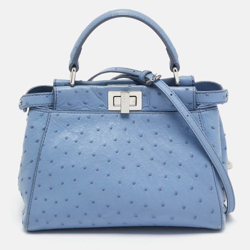 Fendi Blue Ostrich Leather Mini Peekaboo Top Handle Bag - Fendi - Modalova