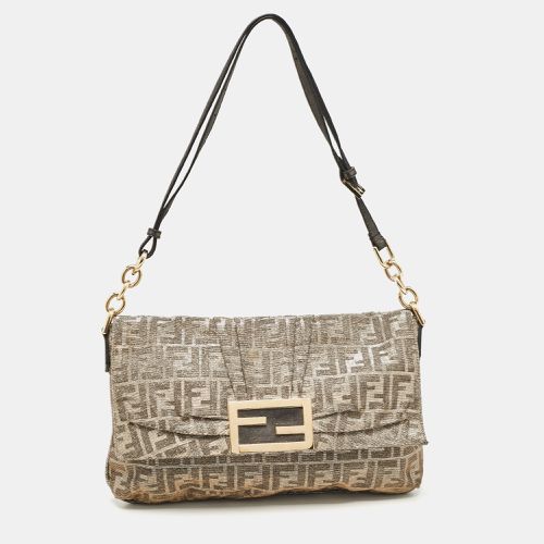 Fendi Metallic Zucca Lurex Fabric Large Mia Flap Shoulder Bag - Fendi - Modalova