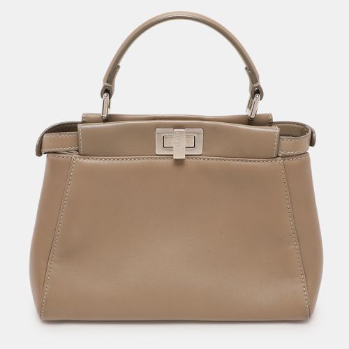 Fendi Beige Leather Mini Peekaboo Top Handle Bag - Fendi - Modalova