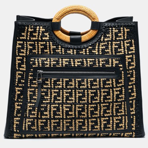 Fendi Black/Natural FF Raffia and Leather Large Runaway Shopper Tote - Fendi - Modalova