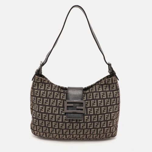 Fendi Tobacco Zucchino Canvas and Leather Shoulder Bag - Fendi - Modalova