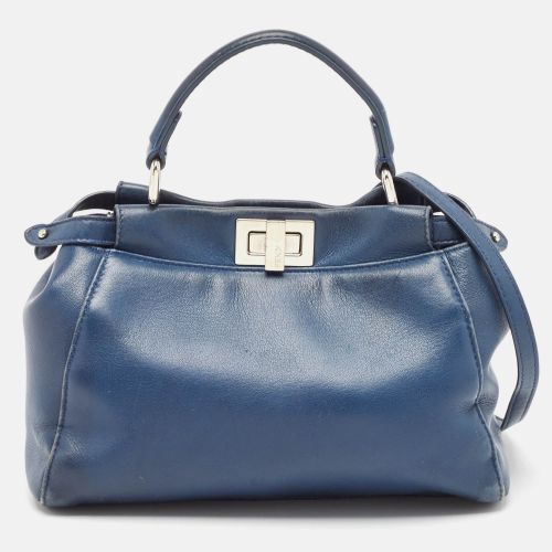 Fendi Navy Blue Leather Mini Peekaboo Top Handle Bag - Fendi - Modalova