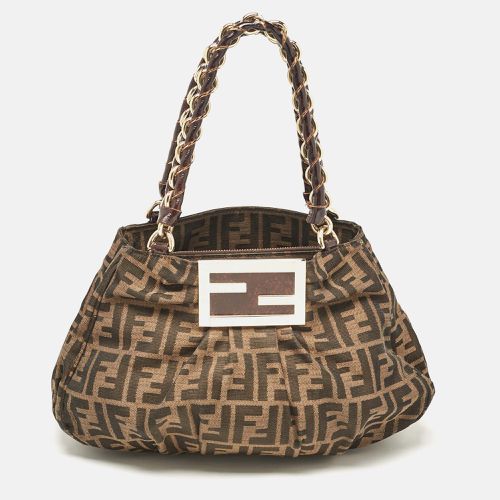 Fendi Tobacco Zucca Canvas and Patent Leather Small Mia Shoulder Bag - Fendi - Modalova