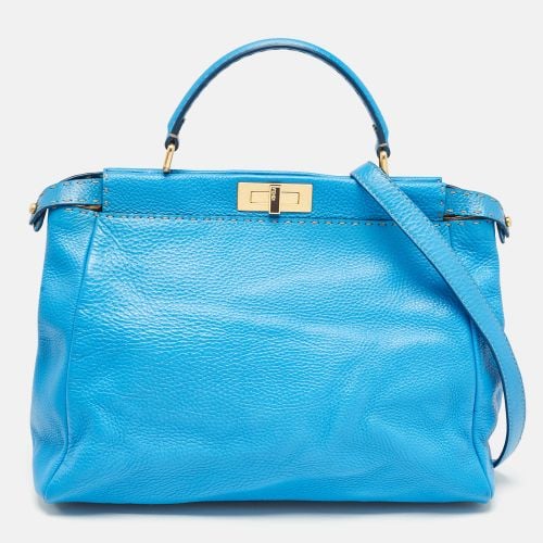 Fendi Blue Leather Large Peekaboo Top Handle Bag - Fendi - Modalova