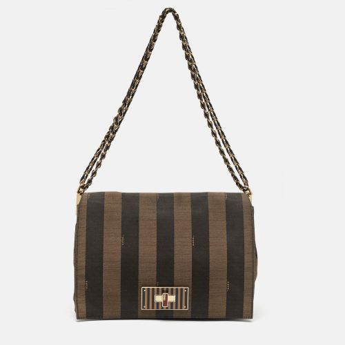 Fendi Tobacco Pequin Stripe Canvas Large Claudia Shoulder Bag - Fendi - Modalova