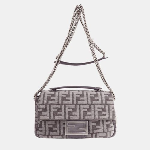 Fendi Grey Polyester Viscose FF Baguette Chain Shoulder Bag - Fendi - Modalova