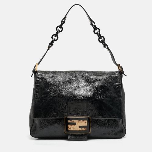 Fendi Black Crinkled Patent Leather Mama Baguette Shoulder Bag - Fendi - Modalova