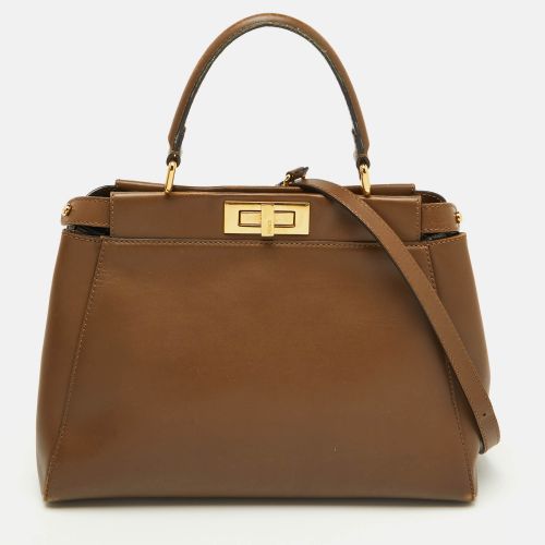 Fendi Brown Leather Medium Peekaboo Top Handle Bag - Fendi - Modalova