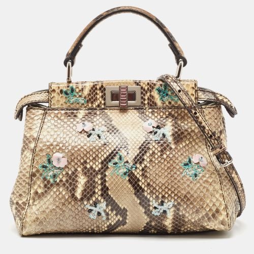 Fendi Beige/Black Python Mini Embellished Peekaboo Top Handle Bag - Fendi - Modalova