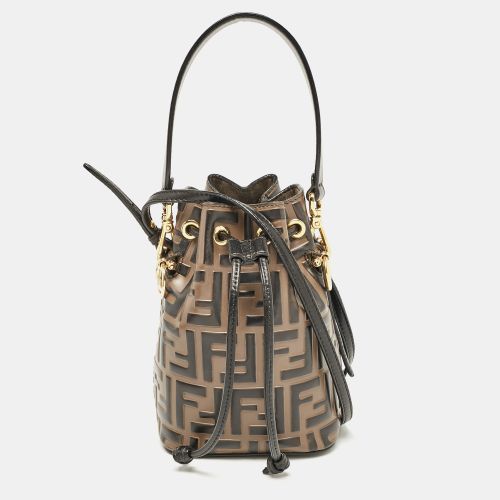 Fendi Brown/Black Zucca Leather Mini Mon Tresor Drawstring Bucket Bag - Fendi - Modalova