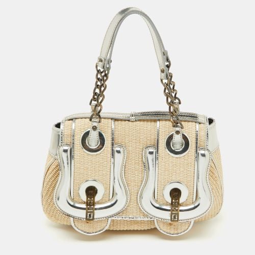 Fendi Beige/Silver Raffia and Patent Leather B Shoulder Bag - Fendi - Modalova