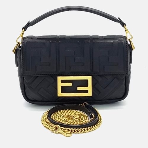 Fendi Black Nappa Leather Baguette Mini Bag - Fendi - Modalova