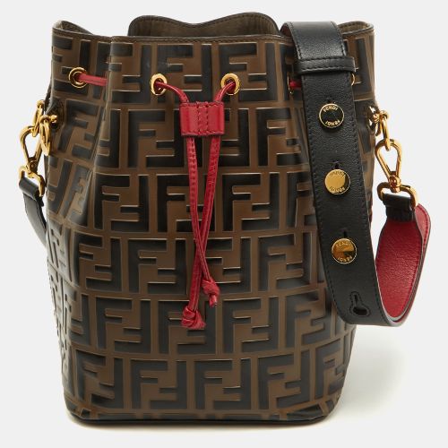 Fendi Brown/Red Zucca Leather Mon Tresor Bucket Bag - Fendi - Modalova