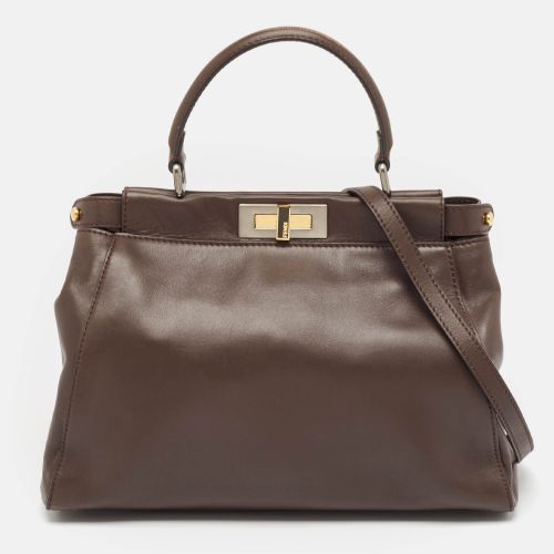 Fendi Dark Brown Leather Medium Peekaboo Top Handle Bag - Fendi - Modalova