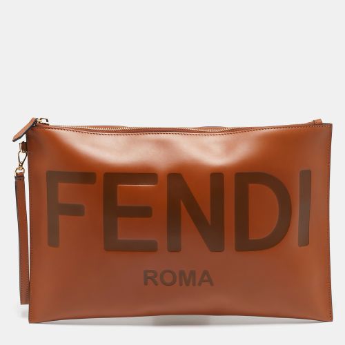 Leather Flat Zip Wristlet Pouch - Fendi - Modalova