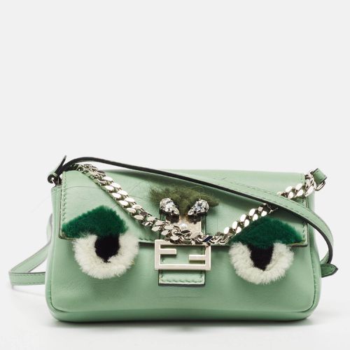 Fendi Green Leather and Fox Fur Micro Buggie Baguette Bag - Fendi - Modalova