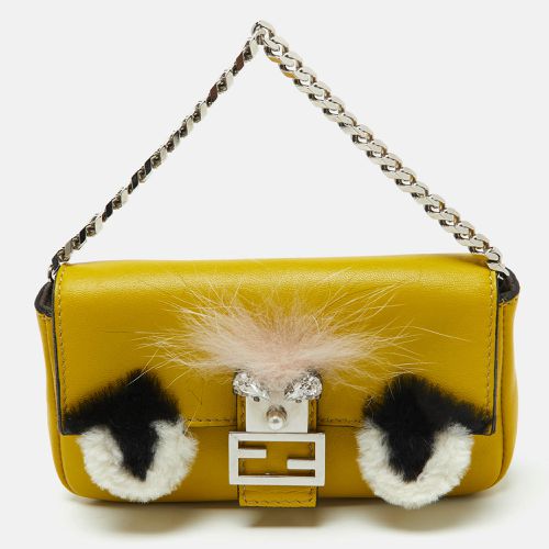 Fendi Yellow Leather and Fur Micro Monster Baguette Bag - Fendi - Modalova