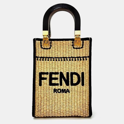 Fendi Black & Neutrals Raffia Mini Raffia Sunshine Shopper Bucket Bag - Fendi - Modalova