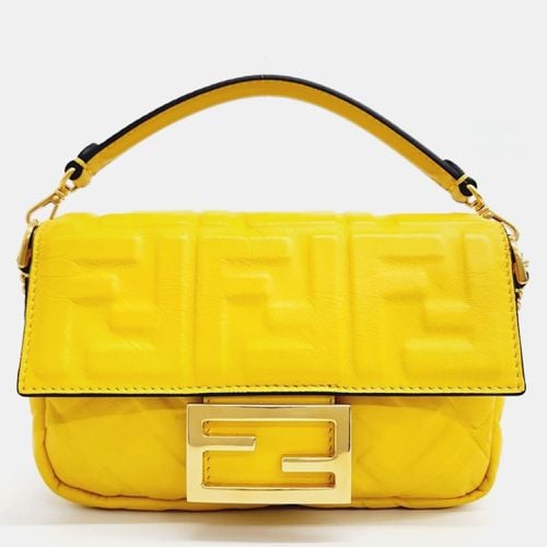 Fendi Yellow Zucca Embossed Leather Mini Baguette Bag - Fendi - Modalova