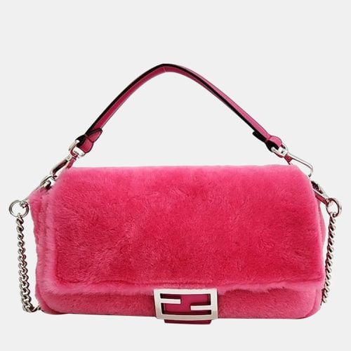 Fendi Pink Fur and Leather Trim Baguette Bag - Fendi - Modalova