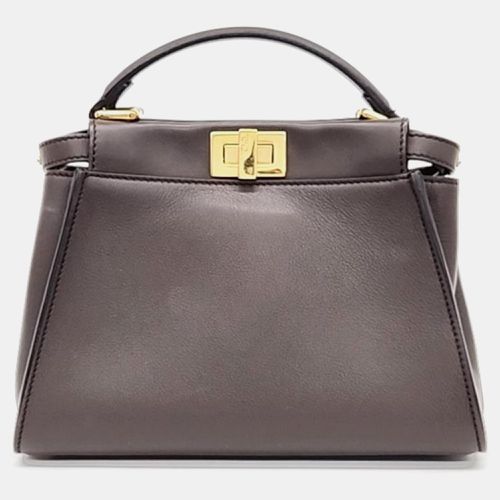 Fendi Brown Leather Peekaboo Mini Handbag - Fendi - Modalova