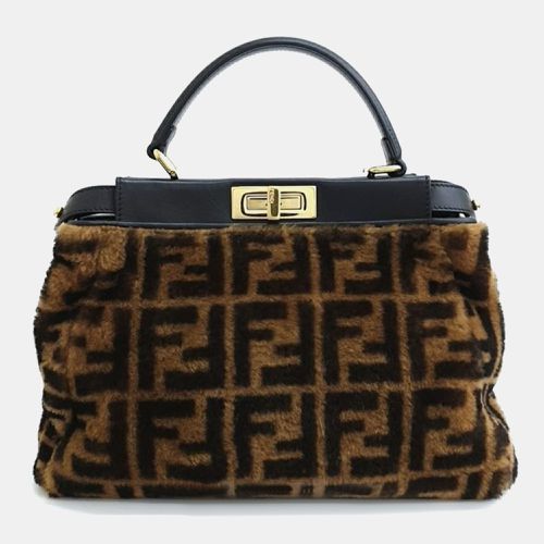 Fendi Brown Shearling Peekaboo Regular Handbag - Fendi - Modalova