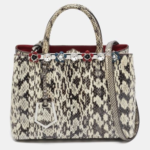 White Snakeskin Leather Small Flowerland 2Jours Tote - Fendi - Modalova