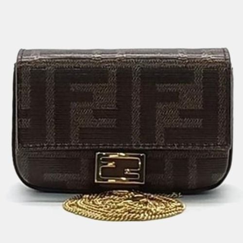 Fendi Mogano Panna Glazed Fabric FF 1974 Nano Baguette Charm - Fendi - Modalova