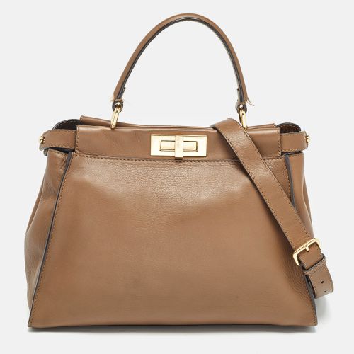 Fendi Brown Leather Medium Peekaboo Top Handle Bag - Fendi - Modalova