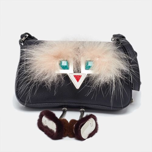 Fendi Black Leather and Fur Micro Monster Baguette Bag - Fendi - Modalova