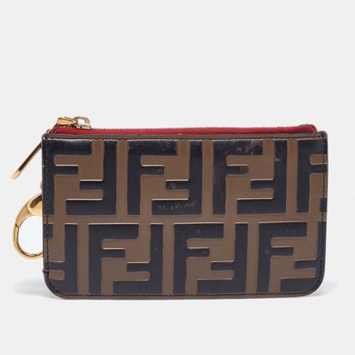 Zucca /Red Leather Zip Card Case - Fendi - Modalova