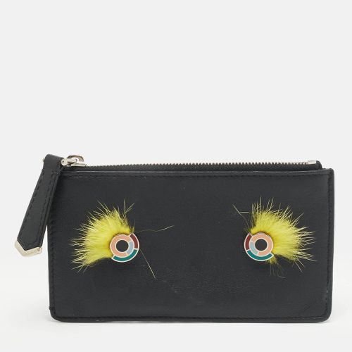 Fendi Black Leather and Mink Fur Monster Eyes Zip Card Holder - Fendi - Modalova