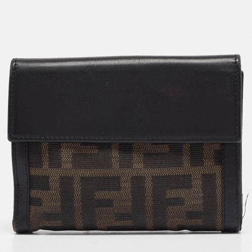 Fendi Black/Tobacco Zucca Canvas and Leather French Wallet - Fendi - Modalova