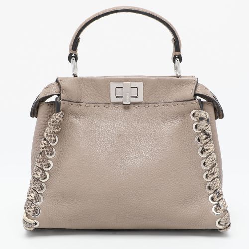 Fendi Beige Selleria Leather Mini Peekaboo Top Handle Bag - Fendi - Modalova